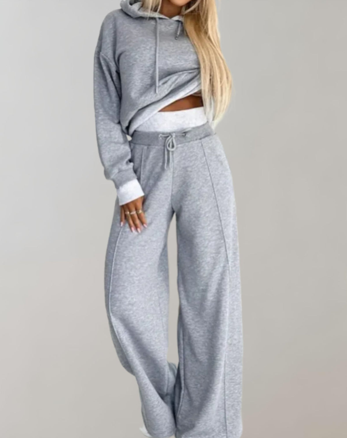 Women's Cotton Blend Hoodie Trouser Set for Layering – Gray