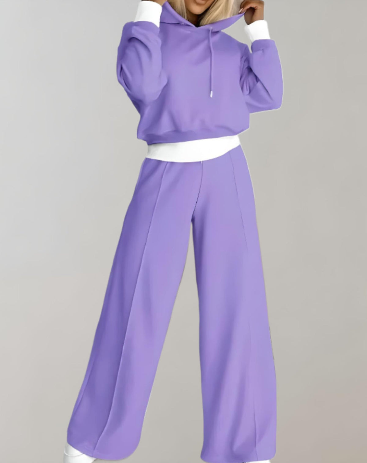 Women's Cotton Blend Hoodie Trouser Set for Layering – Purple