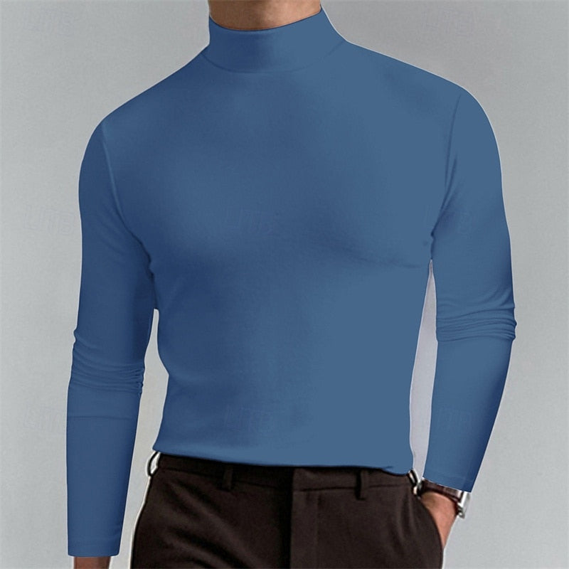 Men's Timeless Fit Roll-Neck Knit Pullover – Blue
