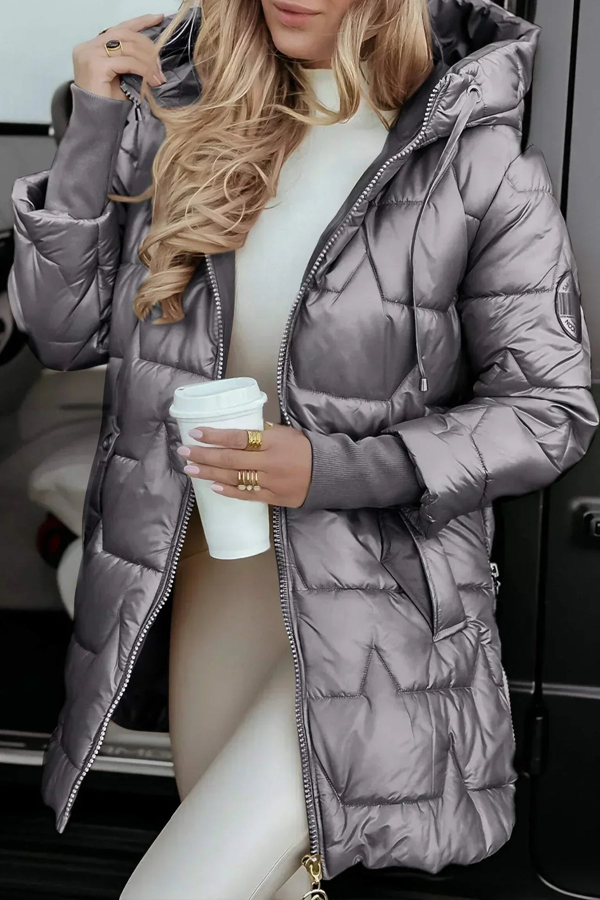 Women's Fitted Thermal-Lined Cold-Weather Coat – Gray