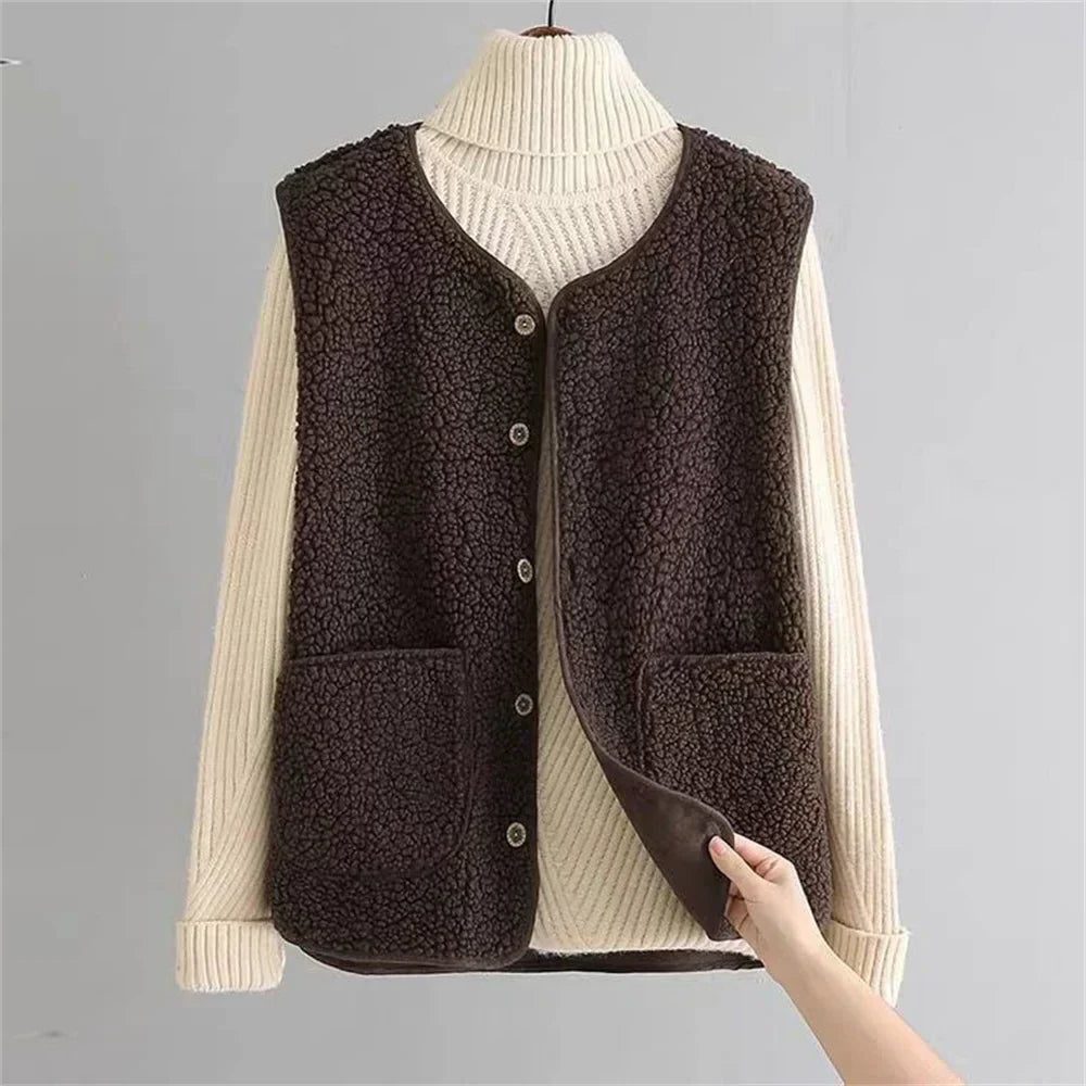 Women's Rib-Knit Button-Up Vest – Brown