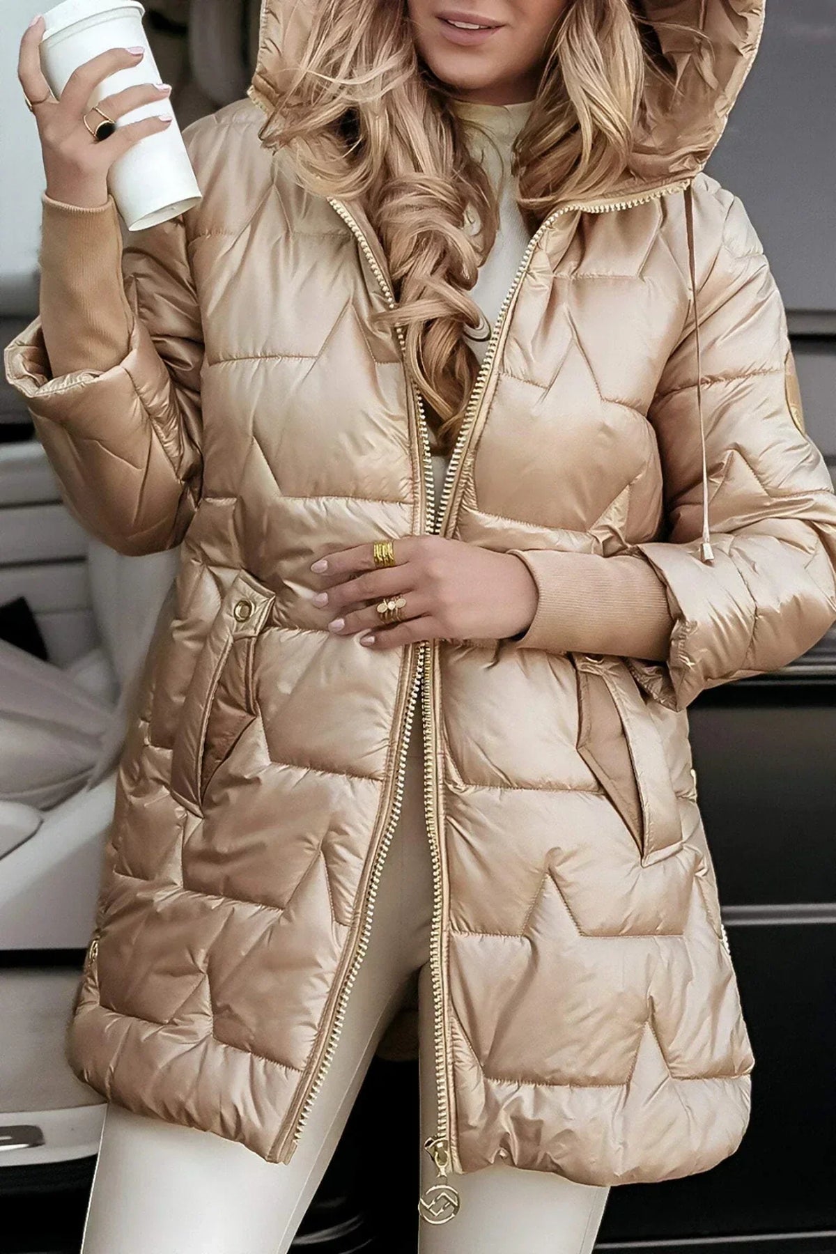 Women's Fitted Thermal-Lined Cold-Weather Coat – Beige