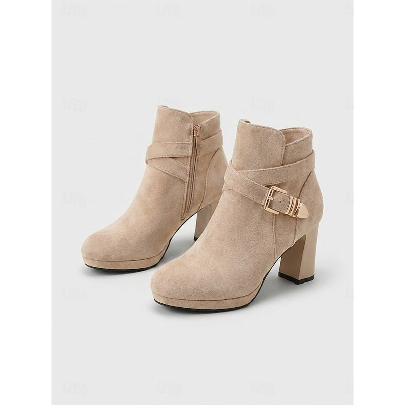 Women's Buckle-Strap Platform-Sole Booties – Almond