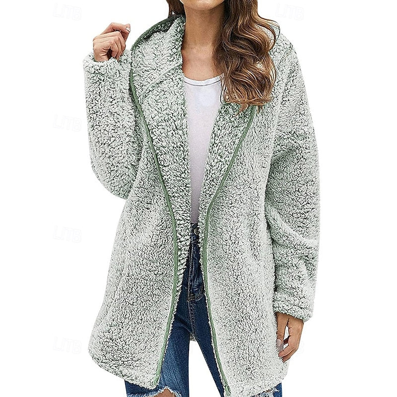 Women's Plush Hood-Detail Full-Zip Jacket – Light Green