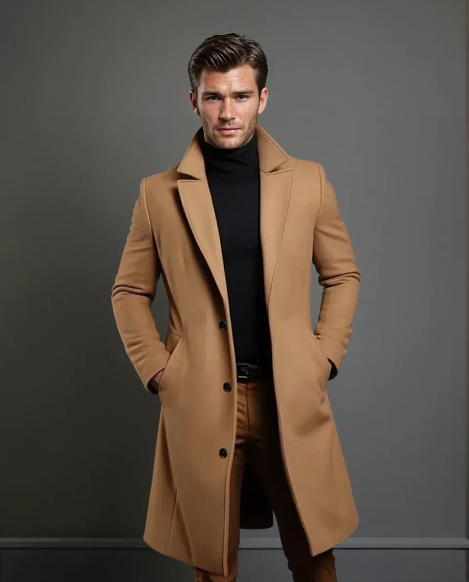 Men's Wool Longline Notched Lapel Overcoat for Layering – view 5