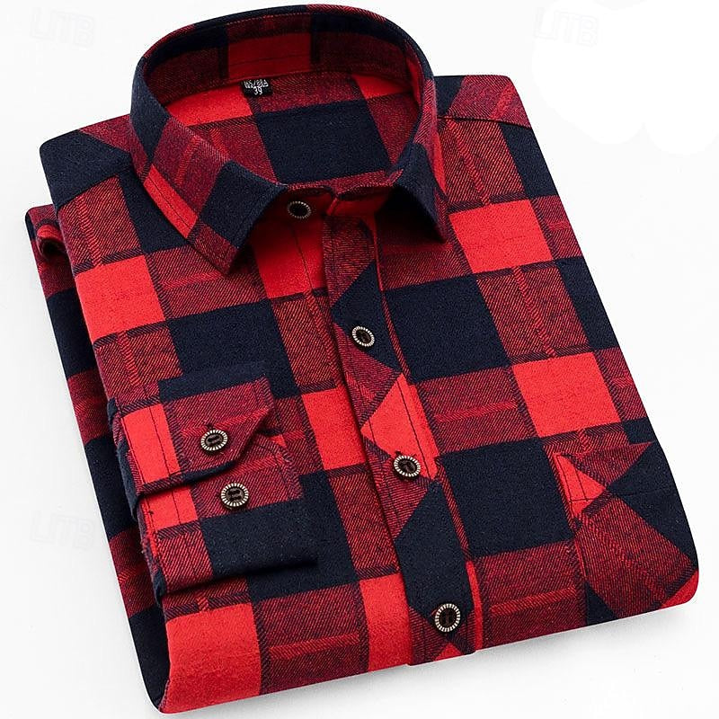 Men's Plaid Check Button-Up Overshirt for Layering – Red