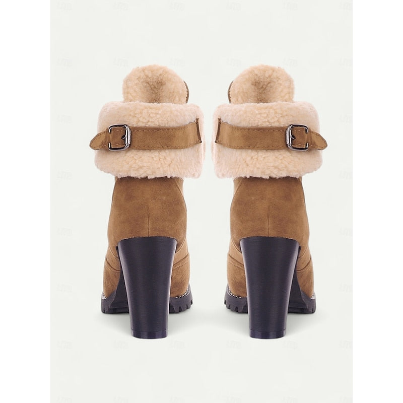 Women's Plush-Lined Laced Cold-Weather Boots with Chunky Heel – view 5