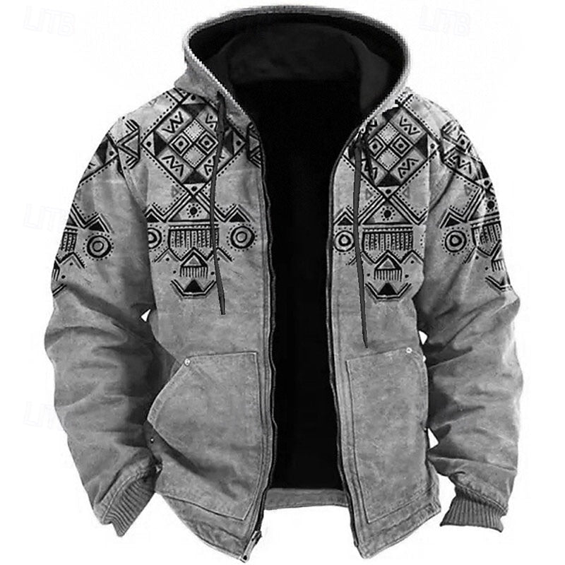 Men's Heritage Pattern Zip-Front Hood-Detail Jacket – Gray