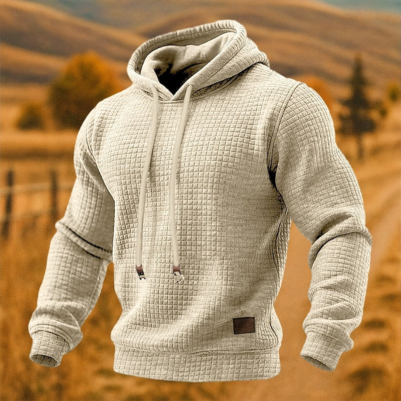 Men's Waffle Texture Pullover Hoodie for Everyday Wear – Apricot