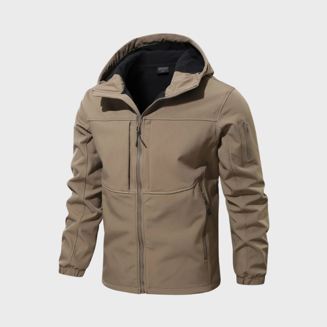 Men's Water-Repellent Hood-Detail Softshell Jacket – Khaki