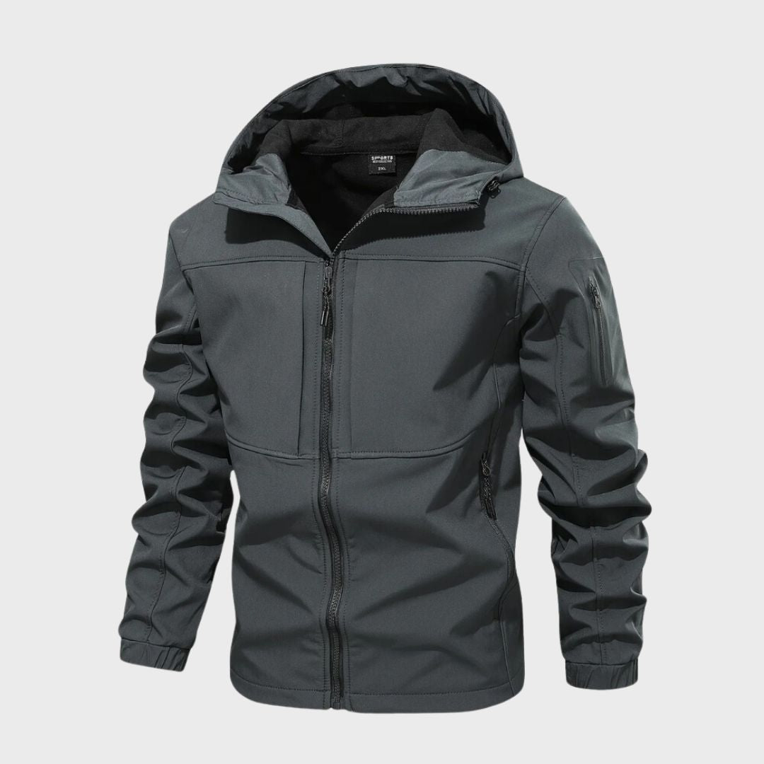 Men's Water-Repellent Hood-Detail Softshell Jacket – Dark Gray
