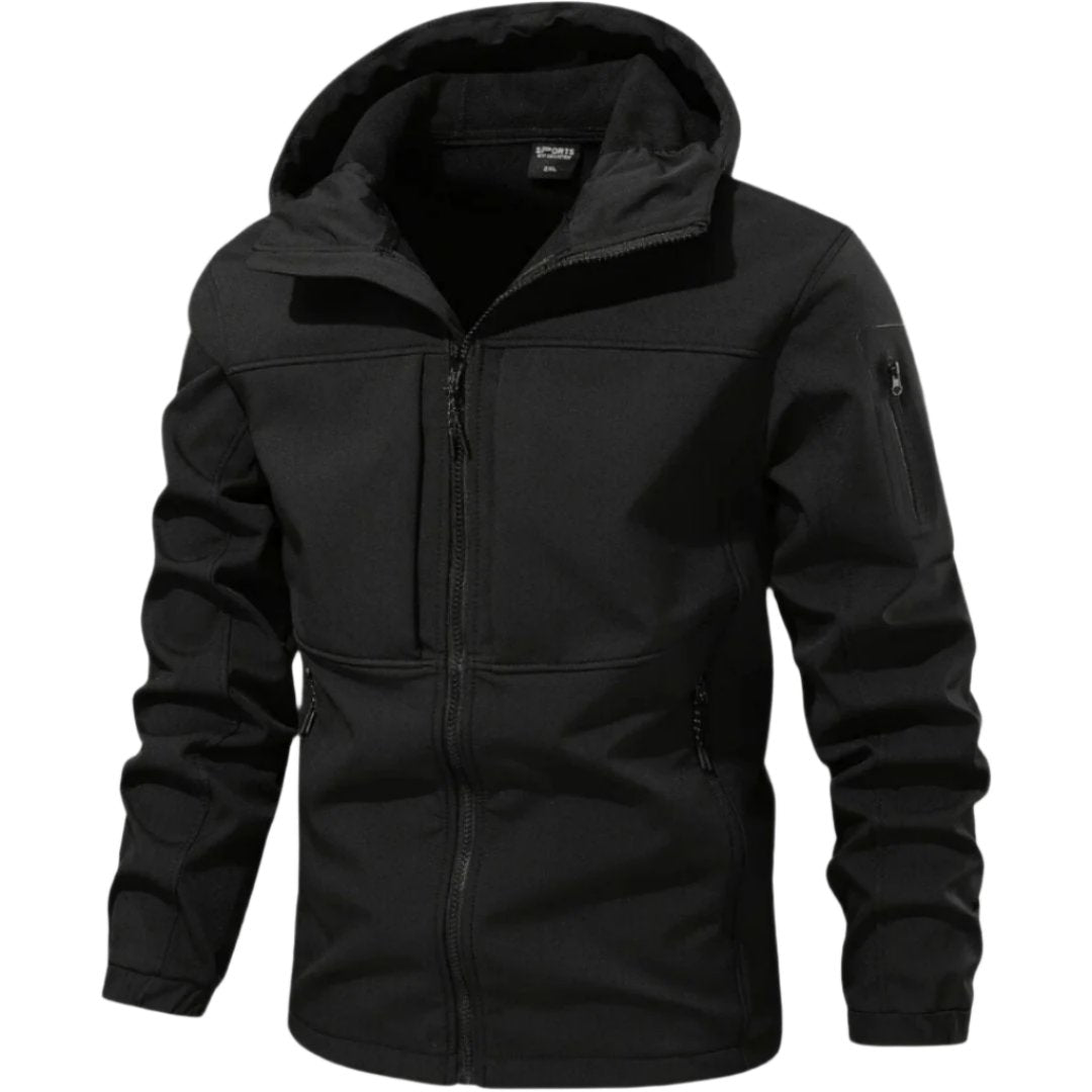 Men's Water-Repellent Hood-Detail Softshell Jacket – Black