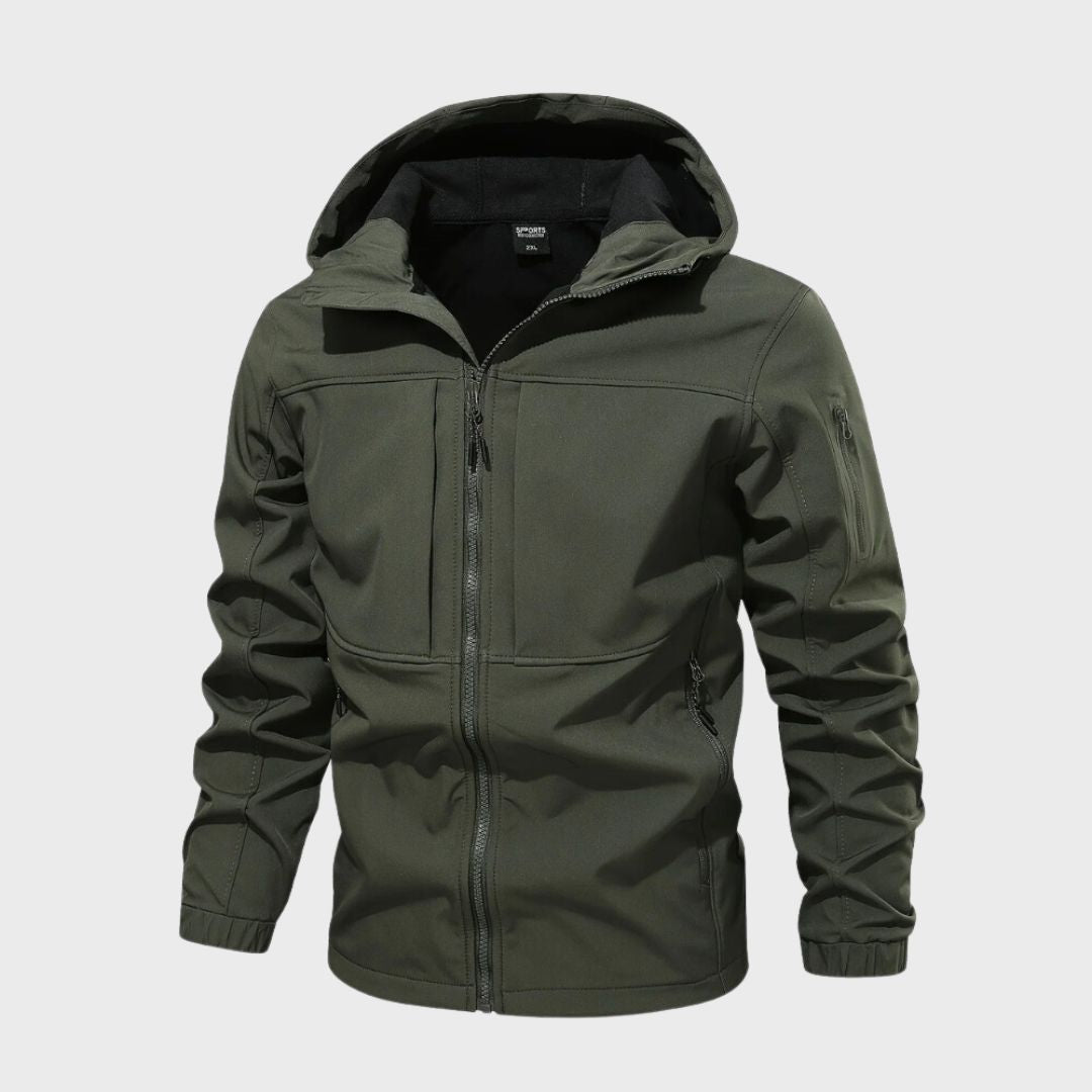 Men's Water-Repellent Hood-Detail Softshell Jacket – Olive Green