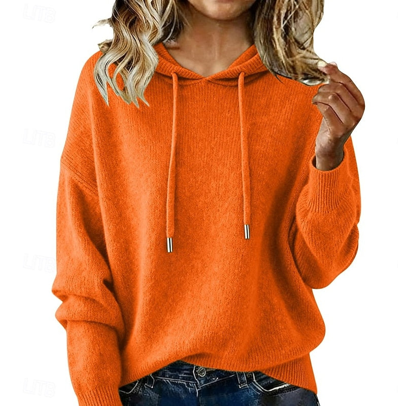 Women's Hood-Detail Relaxed-Fit Knit Pullover – Orange