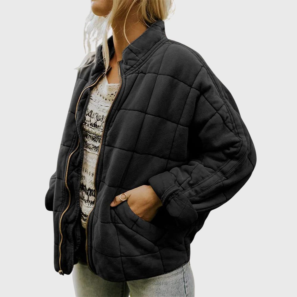 Women's Padded Relaxed-Fit Bomber Jacket – Black