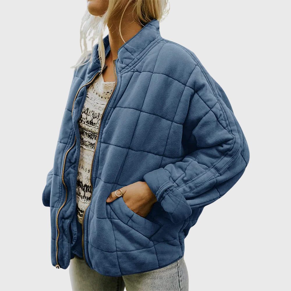 Women's Padded Relaxed-Fit Bomber Jacket – Blue