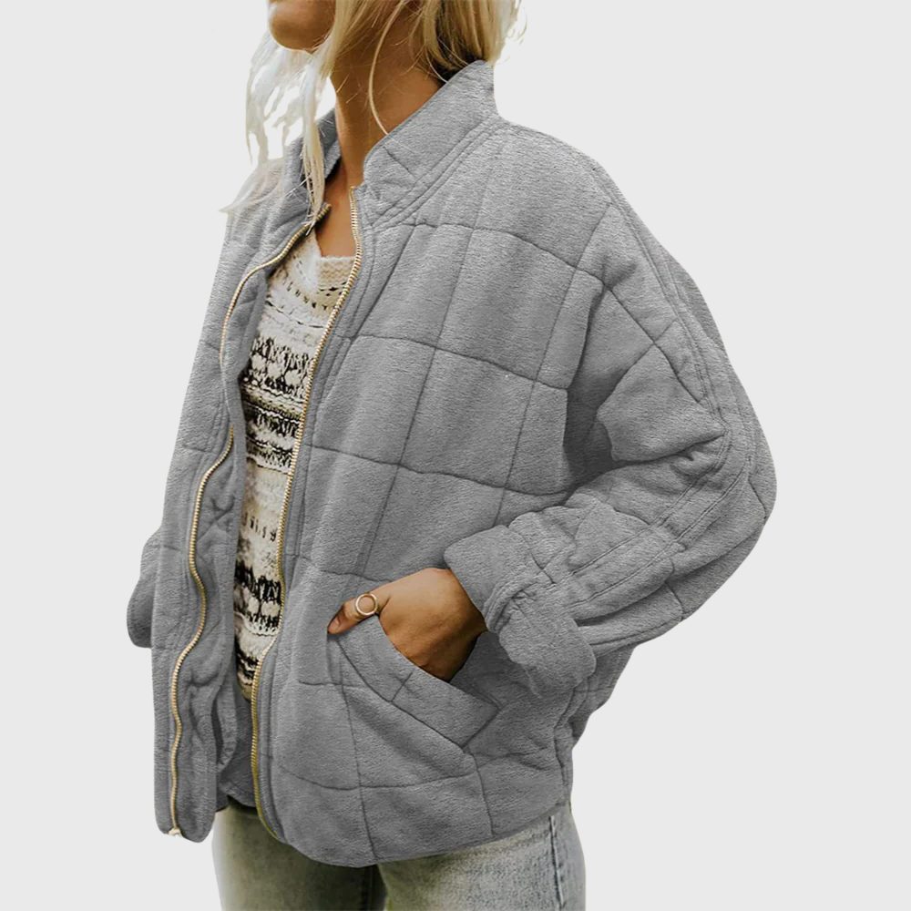 Women's Padded Relaxed-Fit Bomber Jacket – Gray