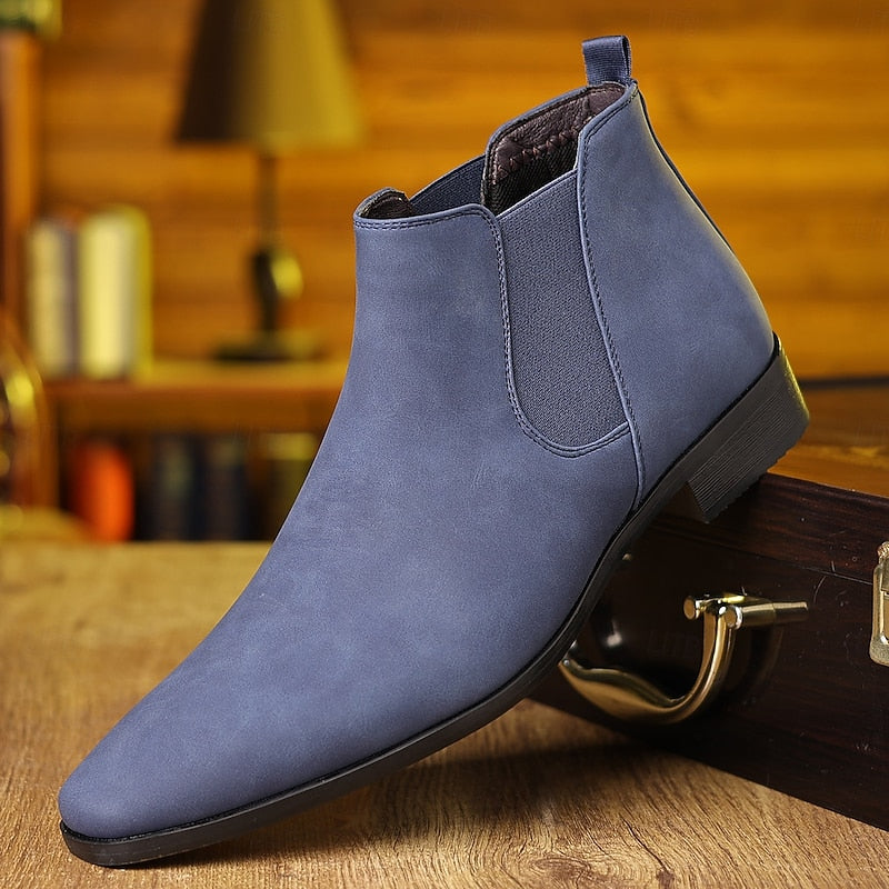 Men's Elastic-Panel Easy-On Ankle Boots – Blue