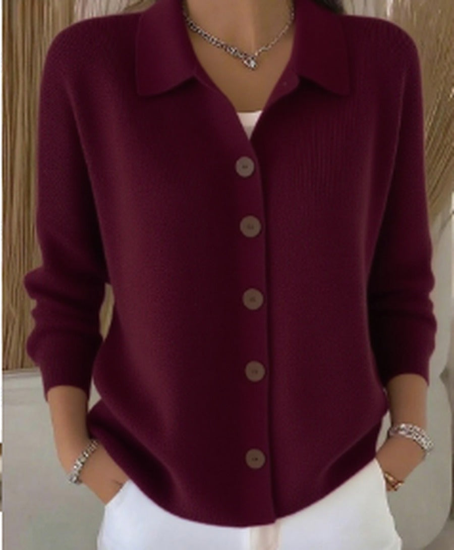 Women's Plush Knit Button-Up Collar Knit Cardigan – view 2