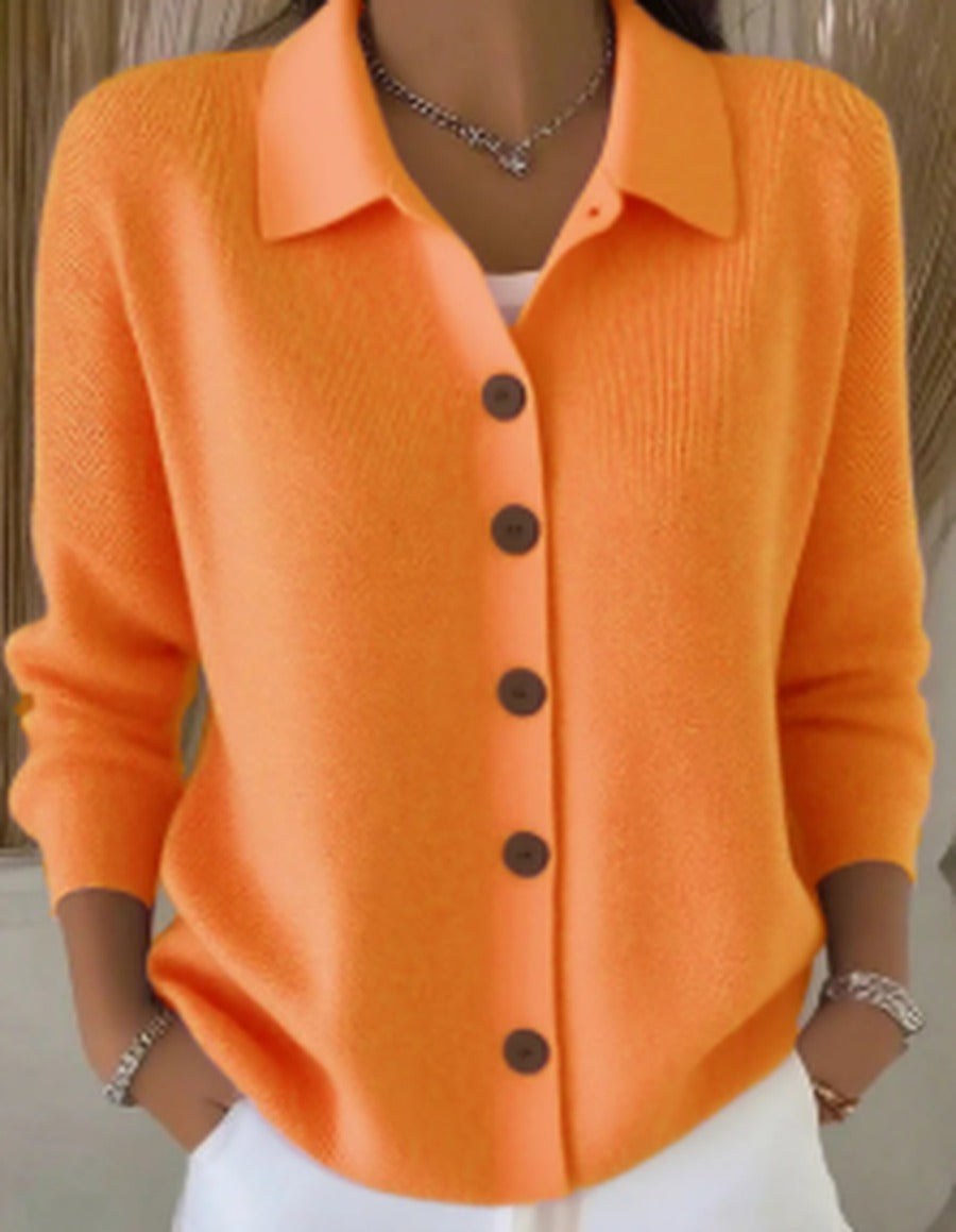 Women's Plush Knit Button-Up Collar Knit Cardigan – Orange
