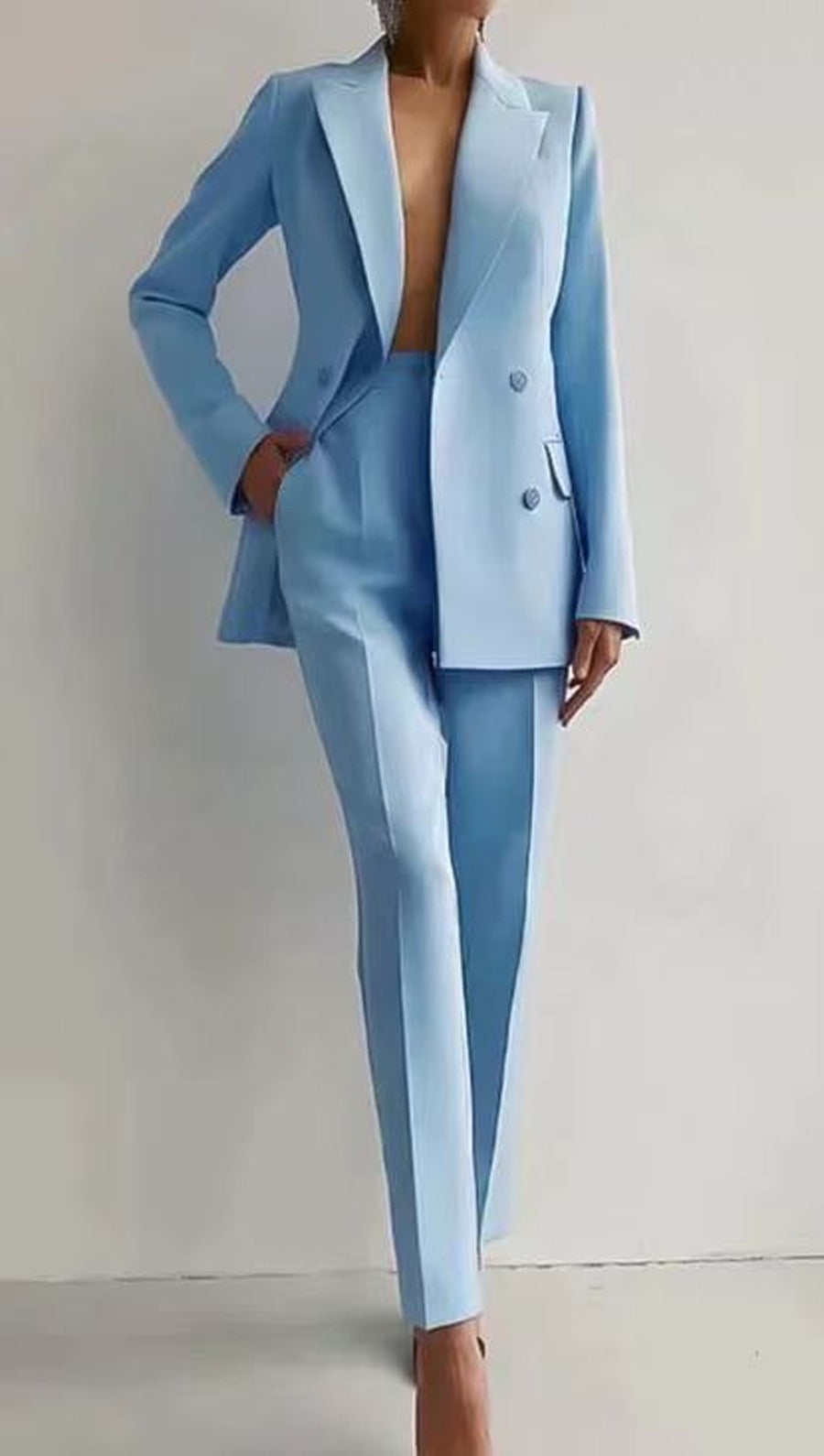 Women's Double-Breast Blazer and Slim-Cut Trouser Suit Set – view 7