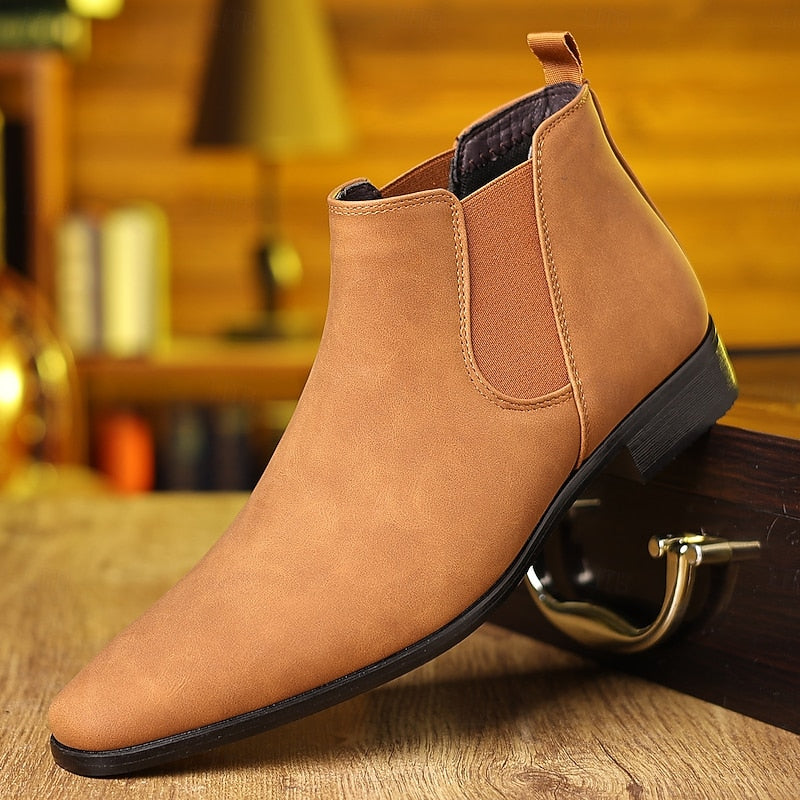 Men's Elastic-Panel Easy-On Ankle Boots – Red Brown
