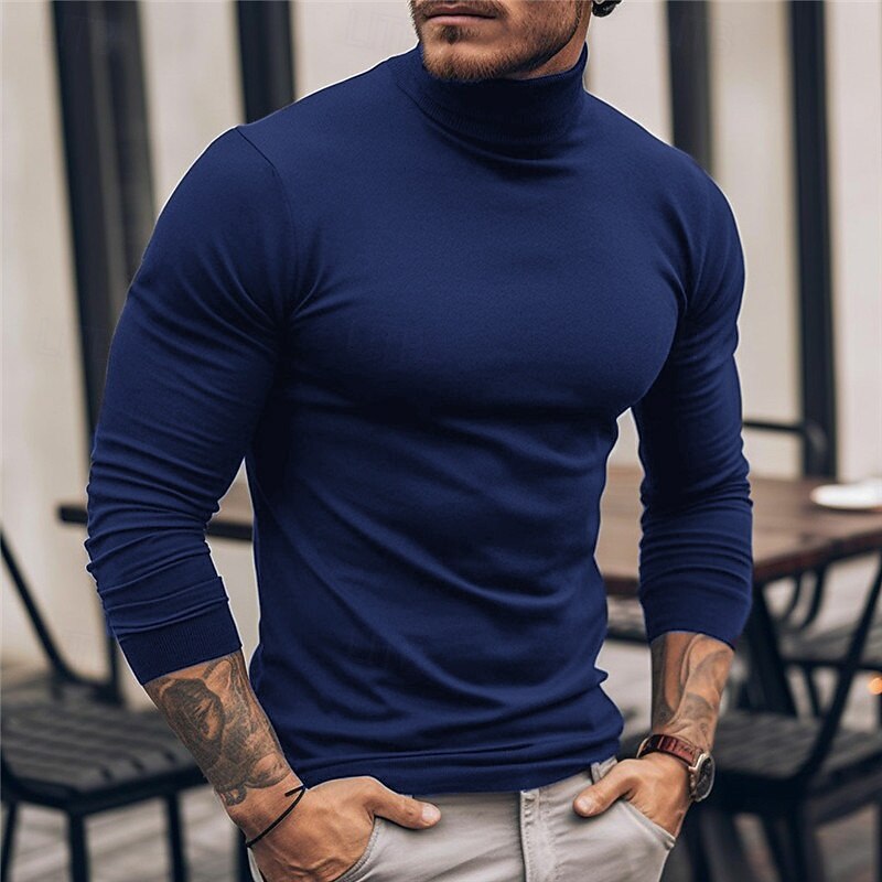 Men's Streamlined Long Sleeve Turtleneck for Layering – Navy Blue