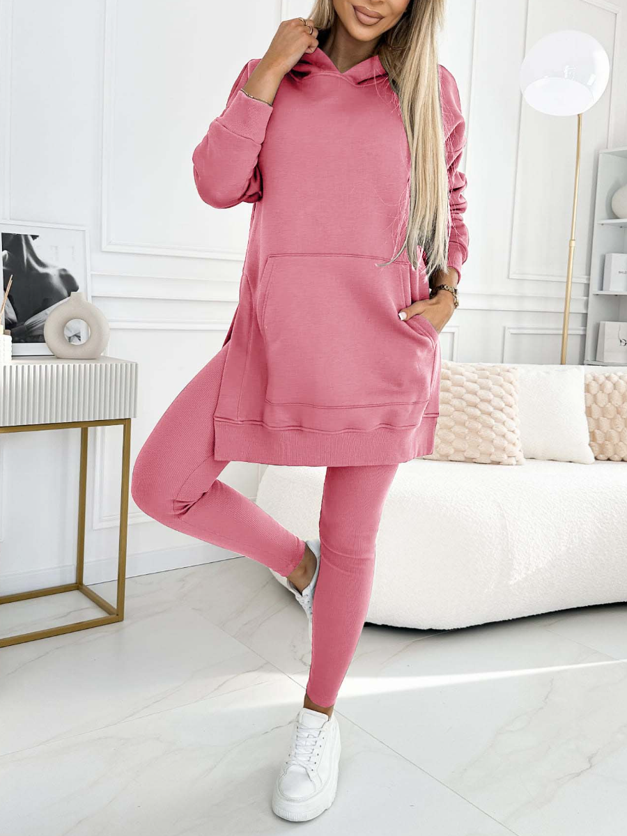 Women's Longline Hoodie and Leggings Set for Weekends – Pink