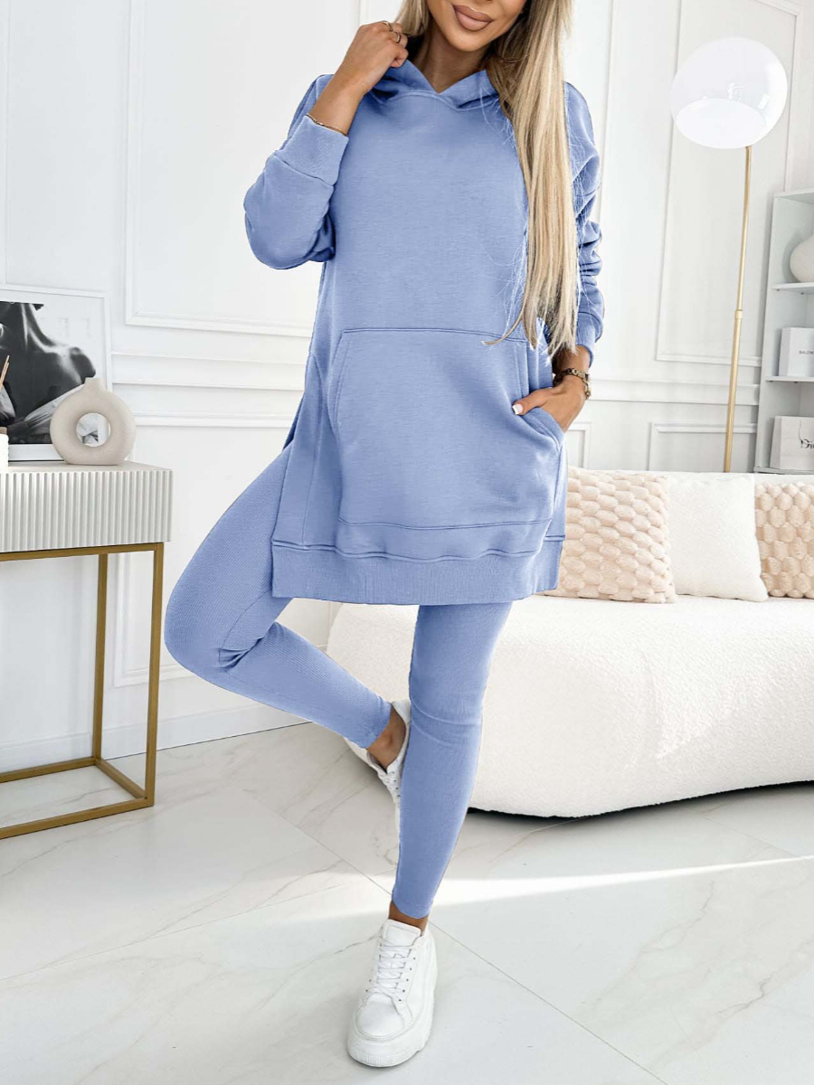 Women's Longline Hoodie and Leggings Set for Weekends – Light Blue