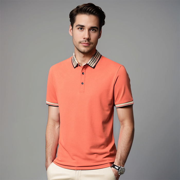 Men's Contrast Collar Short-Sleeve Polo Shirt for Evening Wear – view 6