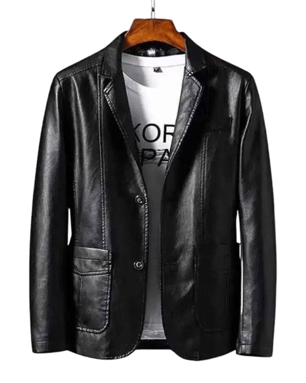 Men's Two-Button Fitted Leather Blazer Jacket – view 4