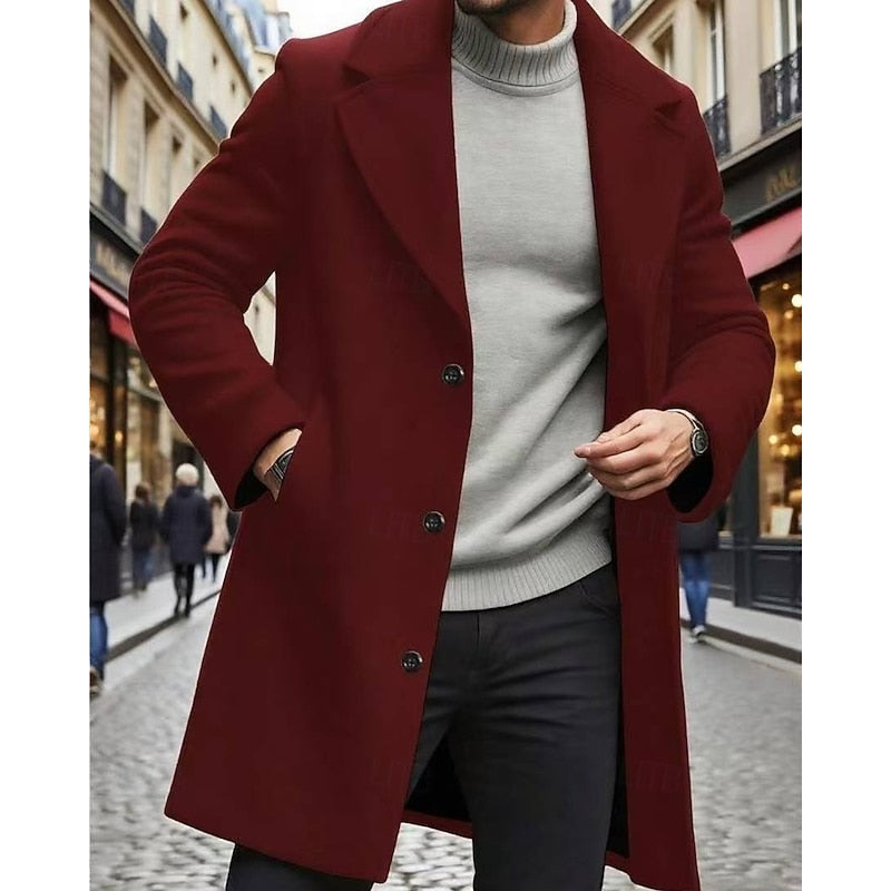 Men's Timeless Long Overcoat with Roomy Pockets – Red