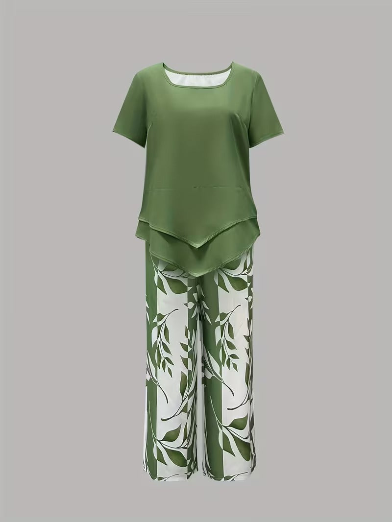 Women's Leaf Print Capri Two-Piece Set for Fall – view 5