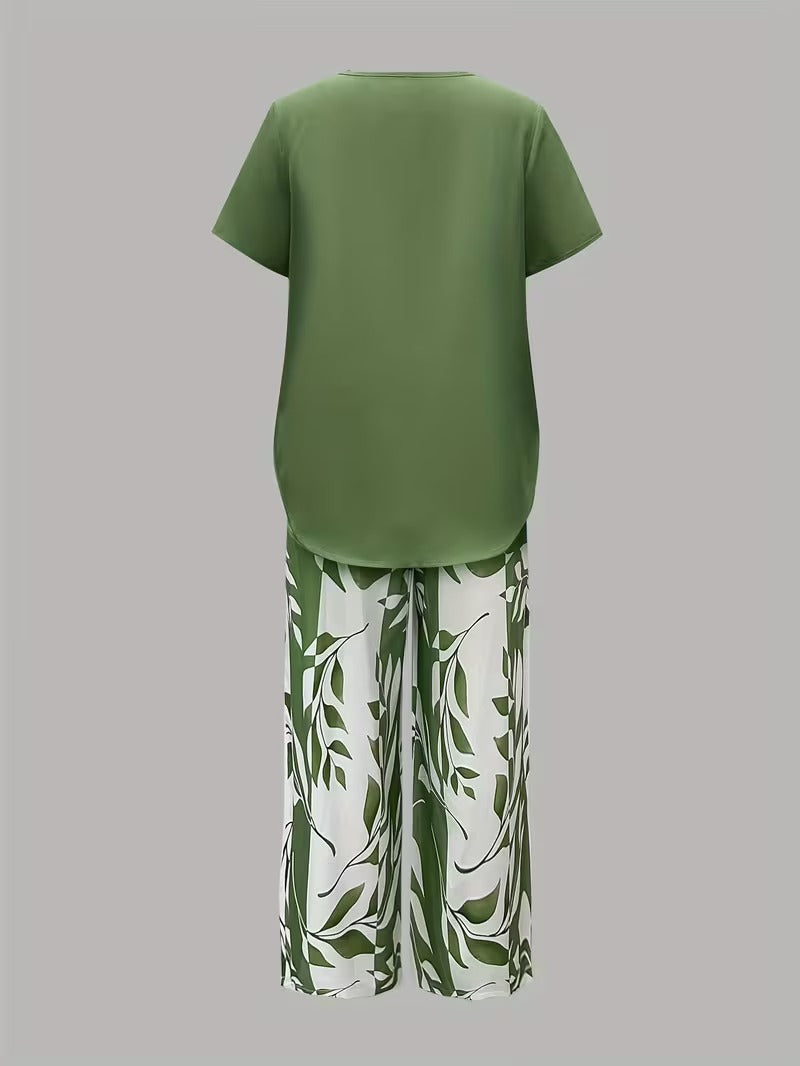 Women's Leaf Print Capri Two-Piece Set for Fall – view 6