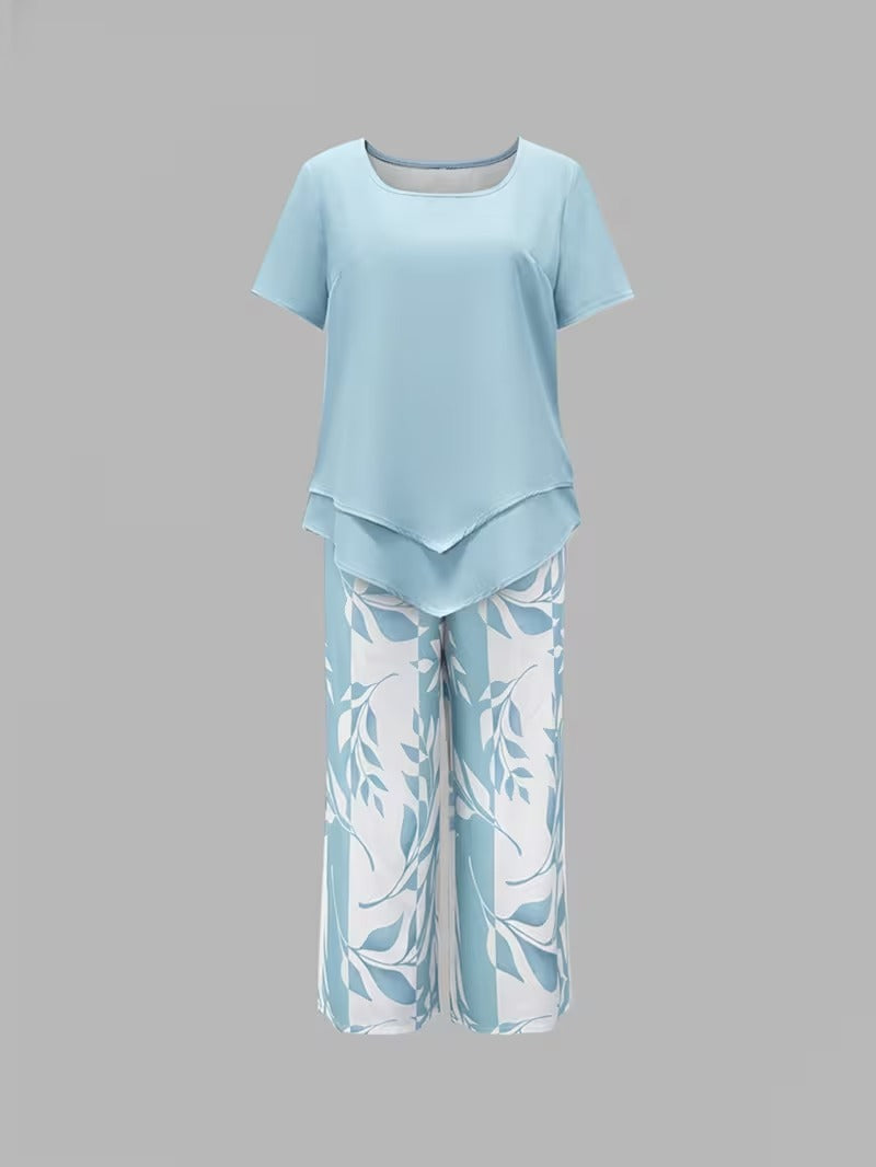Women's Leaf Print Capri Two-Piece Set for Fall – view 7