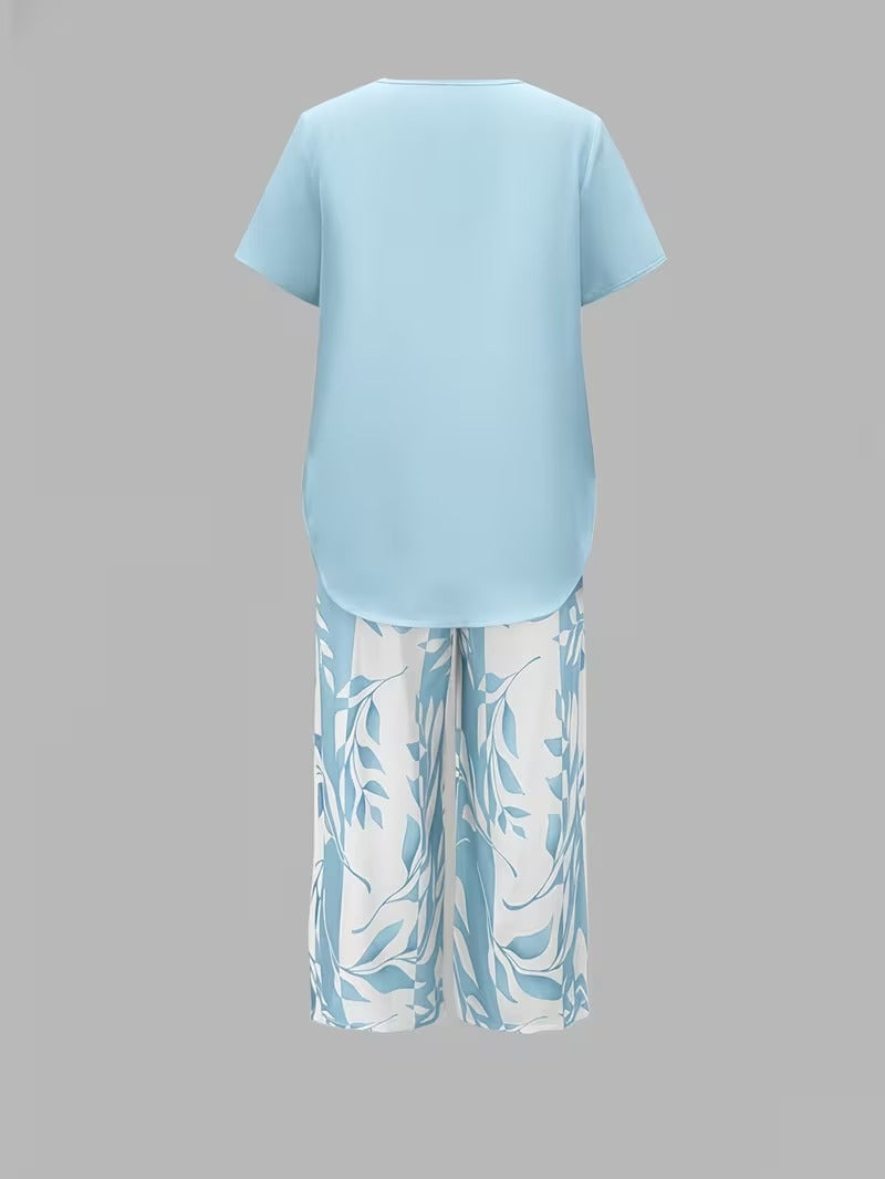 Women's Leaf Print Capri Two-Piece Set for Fall – view 8
