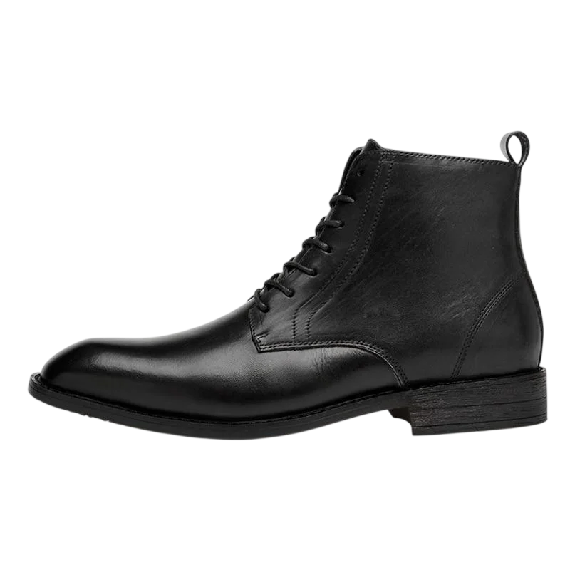 Men's Leather Tie-Front Ankle Boots – Black