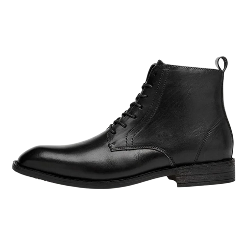 Men's Leather Tie-Front Ankle Boots – Black