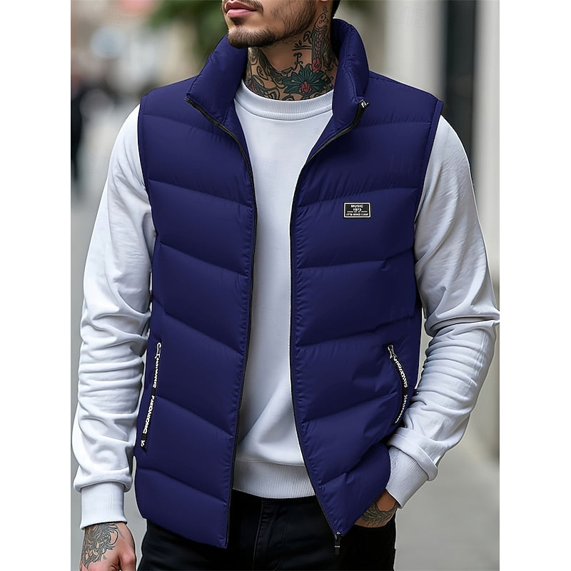 Men's Padded Puffer Vest with Stand Collar – Blue
