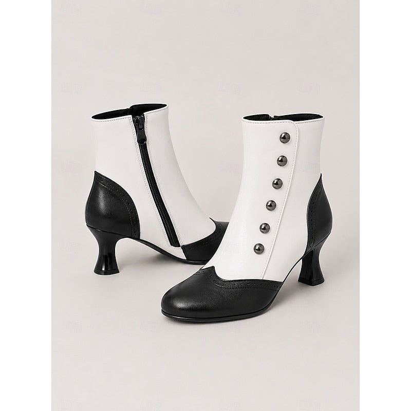 Women's Retro Two-Tone Button Detail Booties – view 3