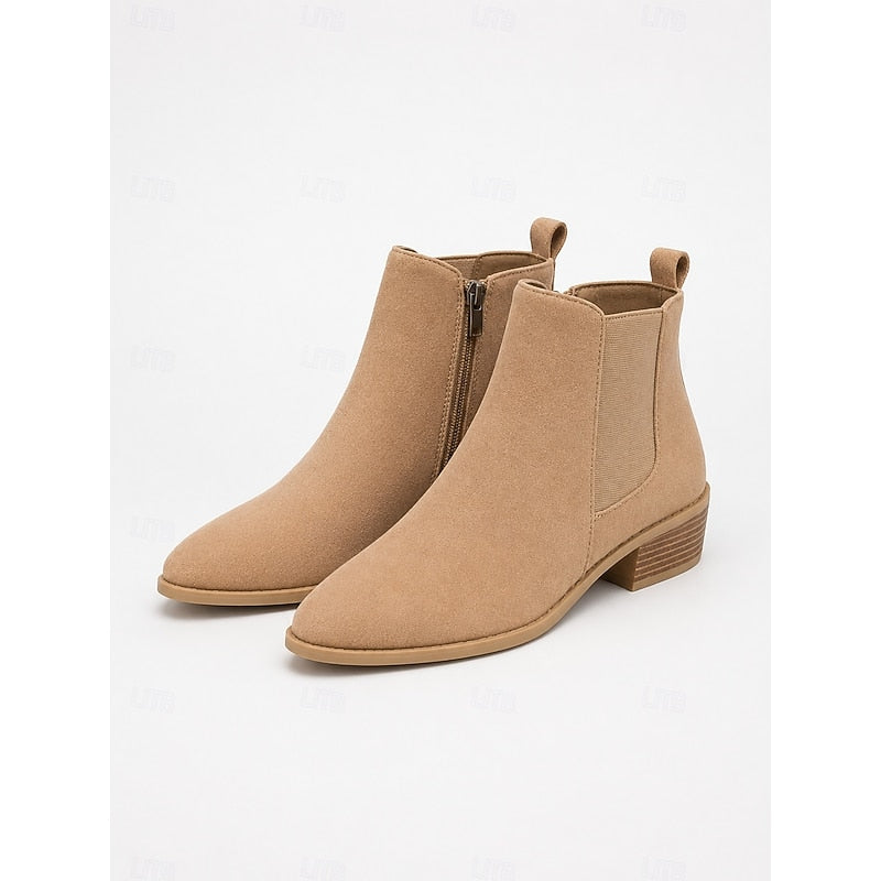 Women's Pointed-Toe Booties with Side Zip – Khaki