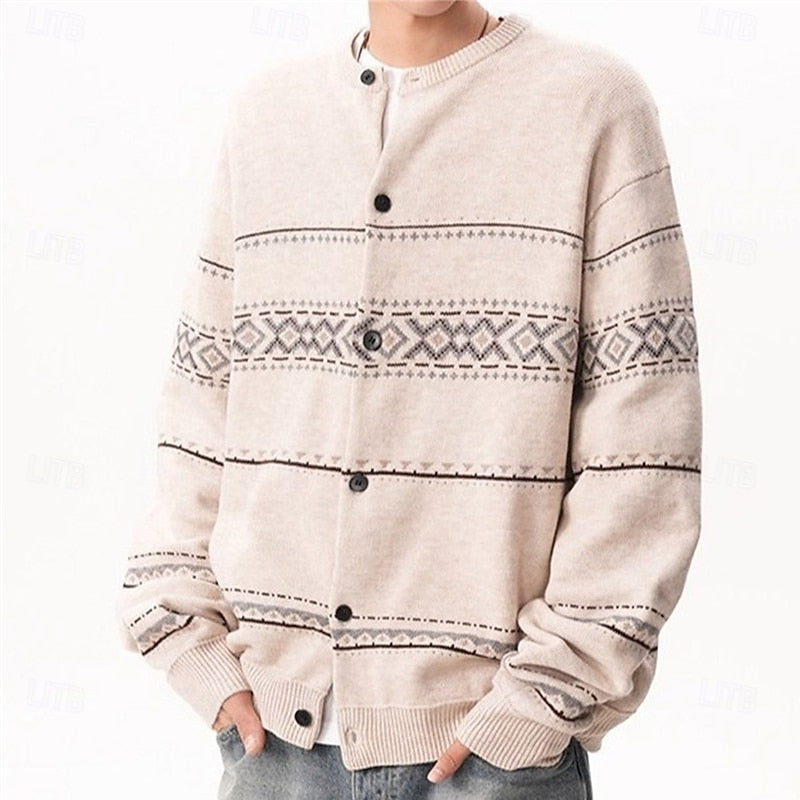 Men's Geometric Pattern Button-Front Holiday Knit Cardigan for Winter – view 7