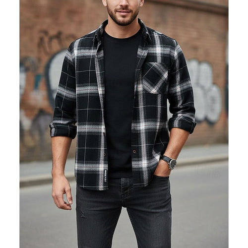 Men's Plaid Check Button-Up Overshirt for Layering – view 2