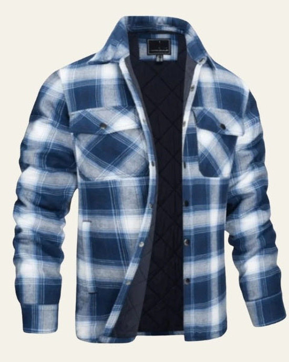 Men's Checked Snap-Front Shirt Jacket for Outdoor Wear – Blue