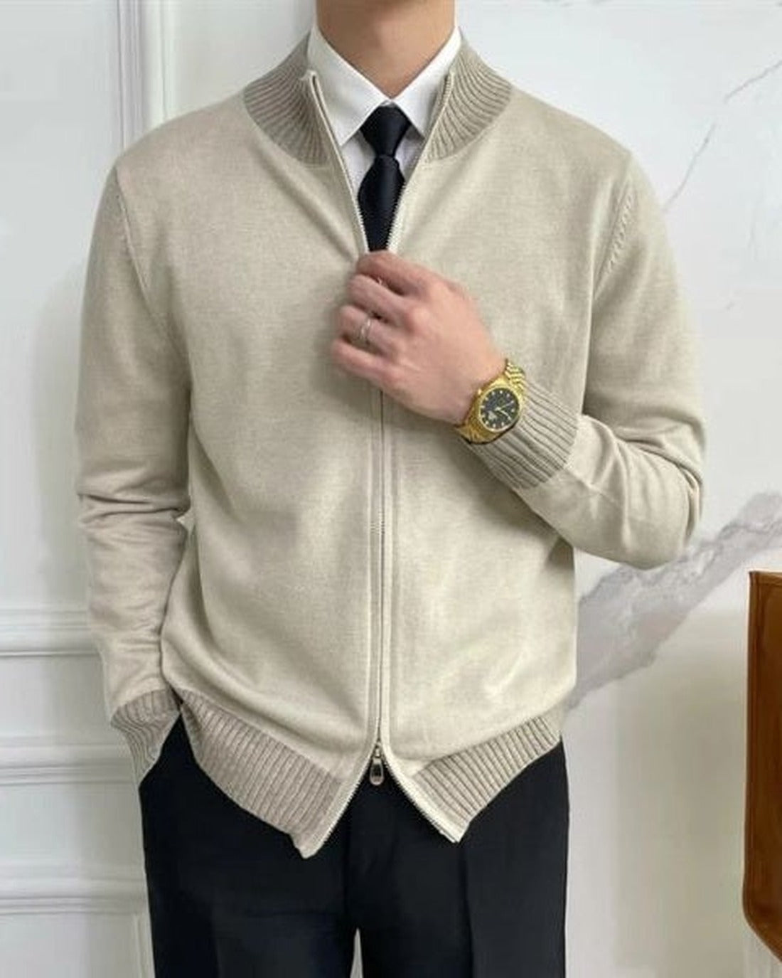 Men's Zip-Front Rib-Knit Trim Knit Cardigan – view 3