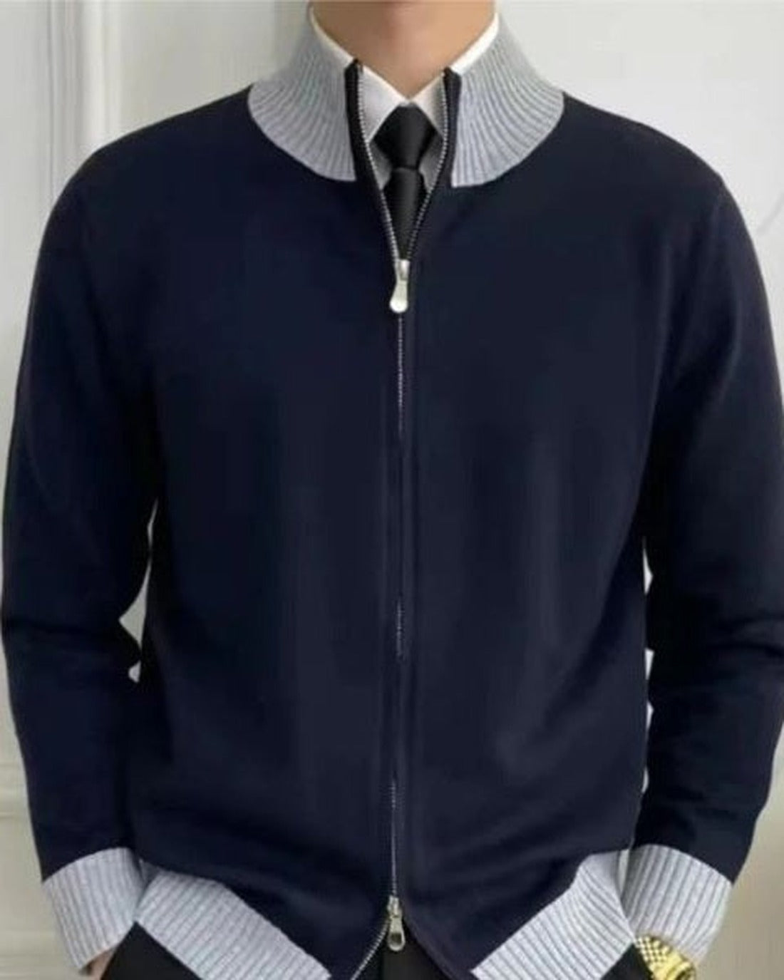 Men's Zip-Front Rib-Knit Trim Knit Cardigan – view 5