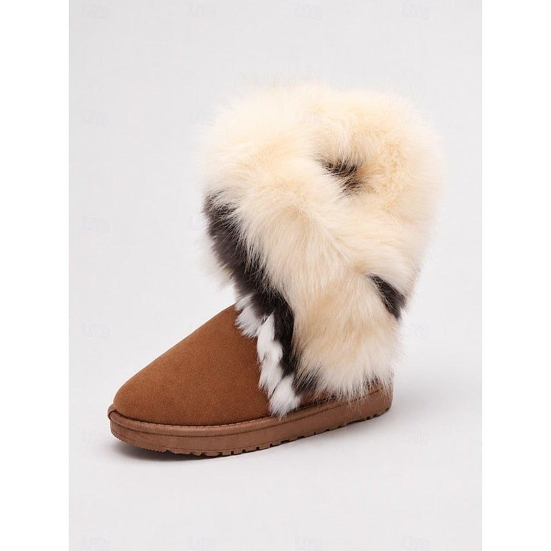 Women's Fluffy-Trim Pull-On Cold-Weather Boots – White/Yellow