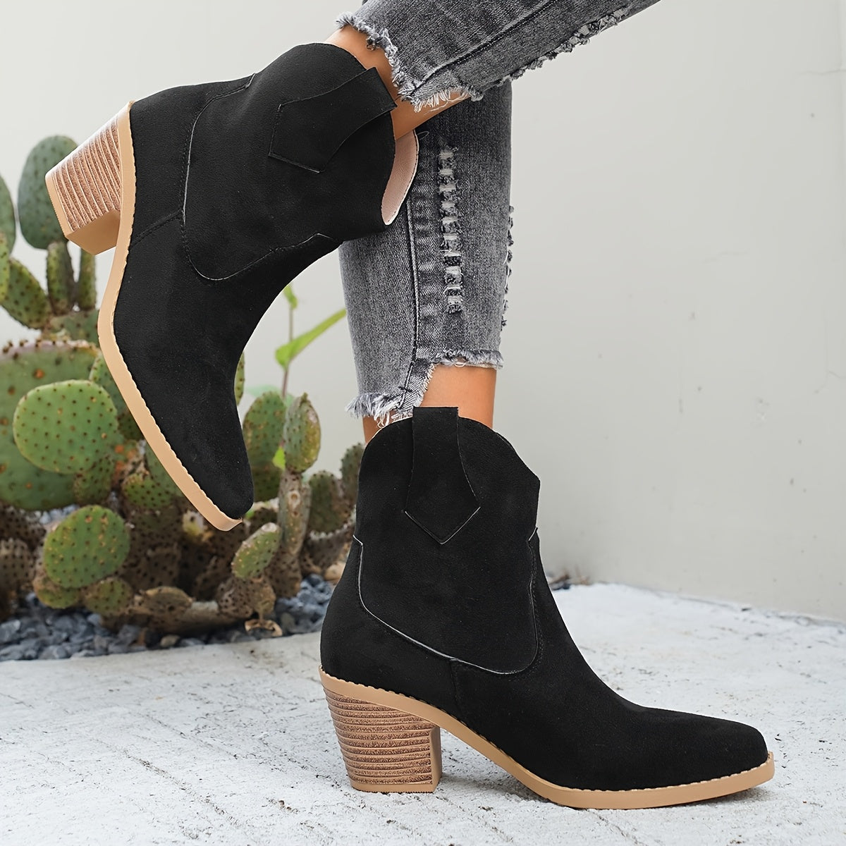 Women's Western Slip-On Chelsea Booties – Black