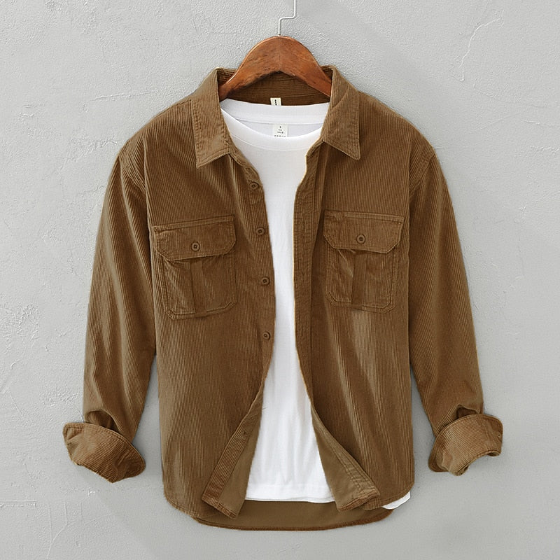 Men's Textured Two-Pocket Button-Up Overshirt for Layering – Yellow