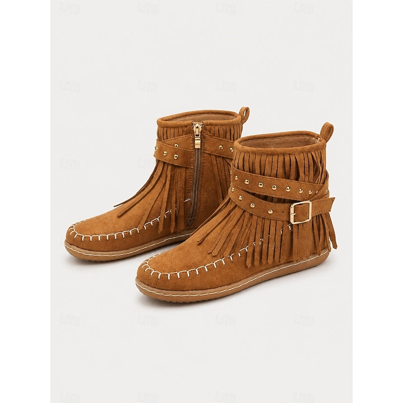 Women's Fringe Moccasin Booties – Brown